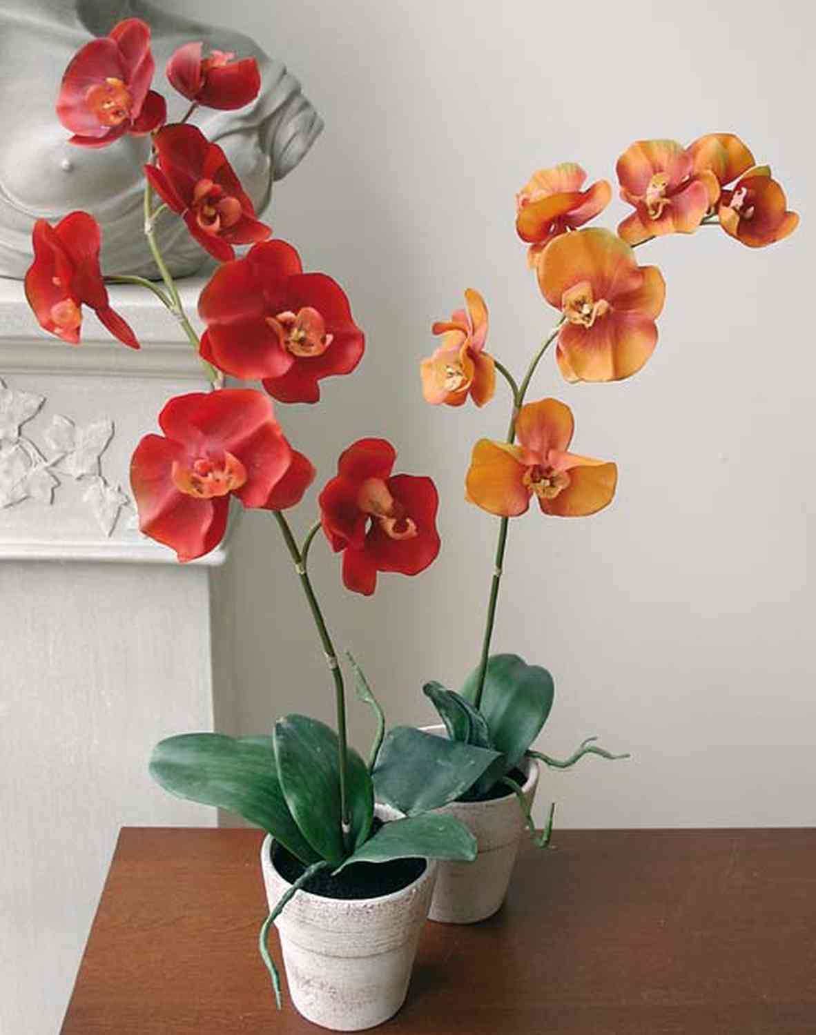 Orchidea phalaenopsis artificiale YULIA in vaso di argilla,  arancione-giallo, 75cm