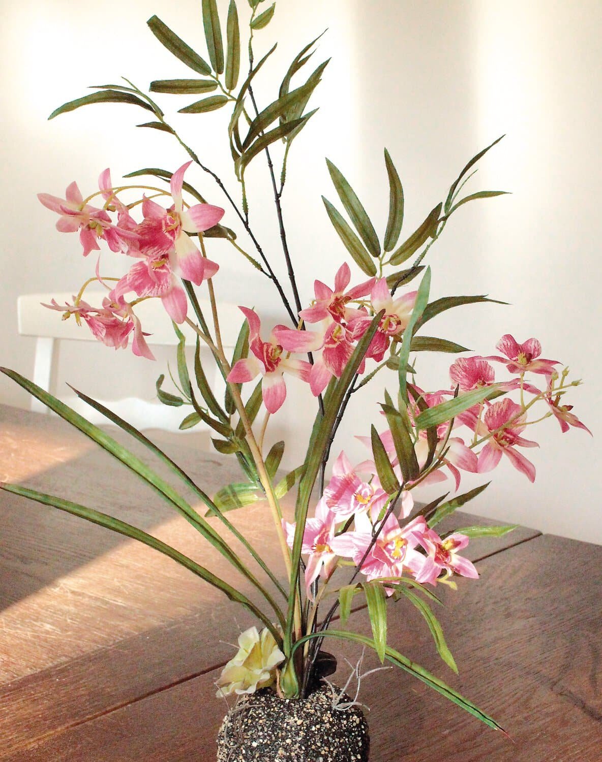 Orchidea finta ZEHRA con terriccio, rosa-verde, 30cm, Ø3-4cm