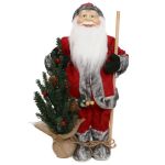 Figura di Babbo Natale HENNING, albero di Natale, bastone di legno, rosso-grigio, 24x14x45cm