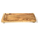 Vassoio vintage di legno FENRIK con manico, fiammato naturale, 40x14x4cm