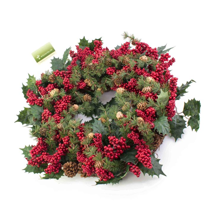 Fuoriporta Ghirlanda Corona Di Natale Con Pigne E Bacche Rosse dm.50cm