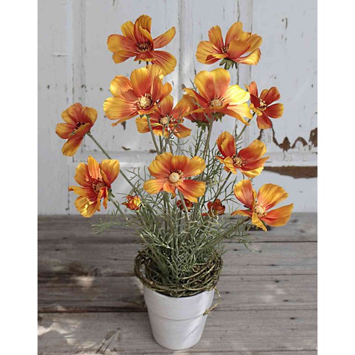 Cosmea artificiale AYESHA, vaso di argilla, arancione, 65cm