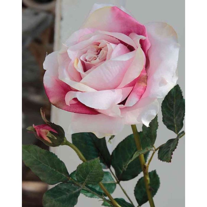 Cespuglio di rose artificiali JANNEKE su stelo, crema-rosa, 90cm