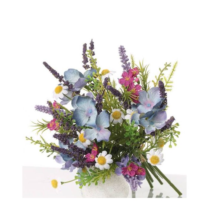 Mazzo d'estate artificiale ANETT, lavanda, ortensia, blu-rosa, 18cm, Ø18cm  - artplants Mazzi di fiori artificiali