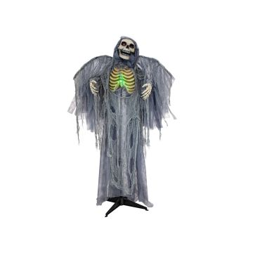 Scheletro d'angelo della Morte decorazione di Halloween HALDOR con ali, funzione movimento-suono, LED, grigio, 100x60x175cm