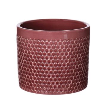 Fioriera in ceramica CINZIA, motivo a puntini, rosso merlot, 12,3cm, Ø13,5cm