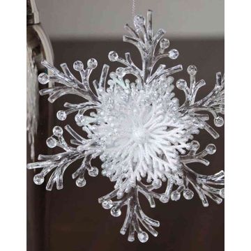 Appendino natalizio di fiocco di neve BALADI, acrilico, glitter, trasparente-argento-bianco, Ø15cm