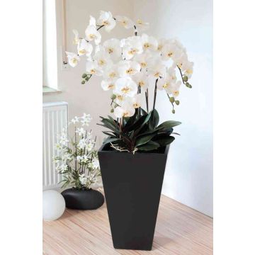 Orchidea Phalaenopsis artificiale WILHELMINA, vaso di legno, bianco, 150cm