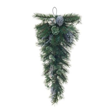 Abete artificiale CICILIA, appeso, pigne, palline, bacche, verde-argento, 75cm