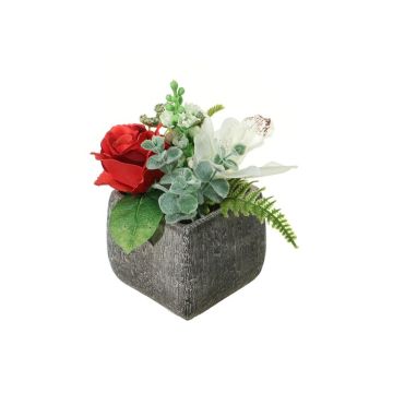 Composizione floreale artificiale di orchidea cymbidium, rosa, phlox KOVU, vaso decorativo, rosso-bianco, 20cm, Ø18cm