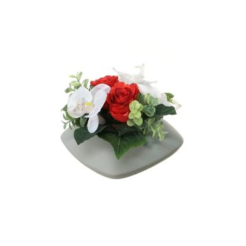Composizione floreale artificiale di orchidea Phalaenopsis, rosa DITTE, vaso decorativo, rosso-bianco, 12cm, Ø21cm
