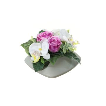 Composizione floreale artificiale di orchidea Phalaenopsis, rosa DITTE, vaso decorativo, bianco-viola, 12cm, Ø21cm