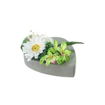 Composizione di fiori artificiali Gerbera, orchidea, rosa, giglio ERENE, vaso decorativo, crema-verde-rosa, 12cm, Ø25cm