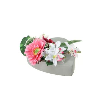 Composizione di fiori artificiali Gerbera, orchidea, rosa, giglio ERENE, vaso decorativo, rosa-bianco-rosa, 12cm, Ø25cm