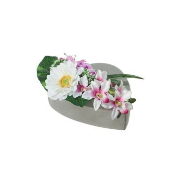 Composizione di fiori artificiali Gerbera, orchidea, rosa, giglio ERENE, vaso decorativo, bianco-viola-rosa, 12cm, Ø25cm