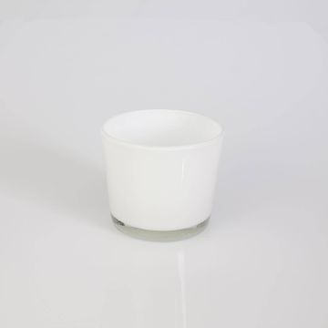 Portacandela grande ALENA, vetro, bianco, 8,5cm, Ø10cm