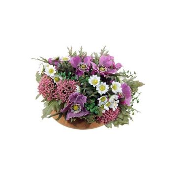 Composizione floreale artificiale di Anemone, Astilbe IGNATIO su piatto, viola-bianco, 17cm, Ø28cm