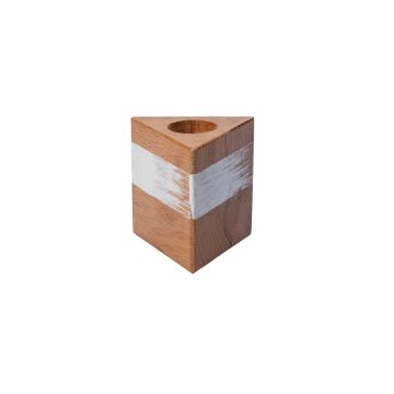 Portacandela triangolare in legno KARLINA per candele affusolate, bianco naturale, 6x6x6cm