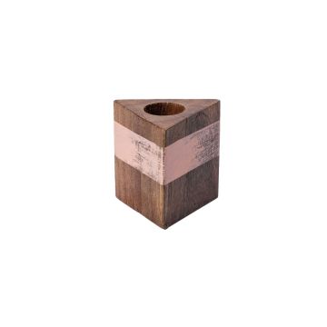 Portacandela triangolare in legno KARLINA per candele affusolate, naturale-salmone, 6x6x6cm