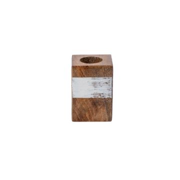 Portacandela rettangolare in legno KARLINA per candele affusolate, bianco naturale, 4x4x6cm