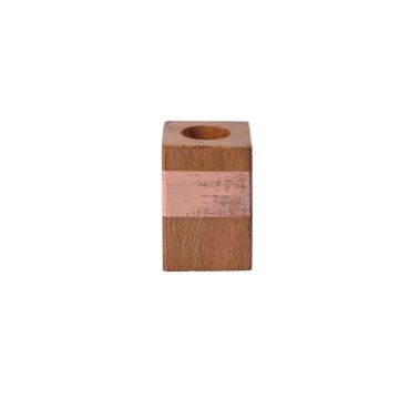 Portacandela rettangolare in legno KARLINA per candele affusolate, naturale-salmone, 4x4x6cm