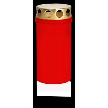 Luce tombale CARMELIA con coperchio, rosso-bianco, 12cm, Ø6,1cm, 50h