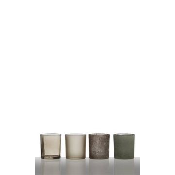 Set di 4 portalumini in vetro LYLA, marrone-grigio, 28,5x7x8cm