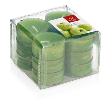 Piccole candele ASTRID con profumo, Fresh Apple, 12 pezzi, verde mela, 1,6cm, Ø3,7cm, 4h