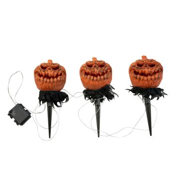 Luci a bastoncino da zuccha per decorazione di Halloween JERVIS con picco di terra, LED, 3 pezzi, 40cm