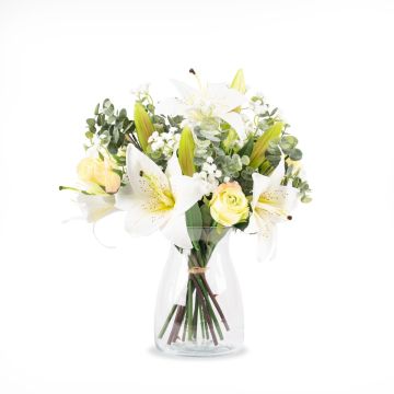 Bouquet di gigli artificiali MARIPOSA, rosa, bianco-verde, 45cm, Ø40cm