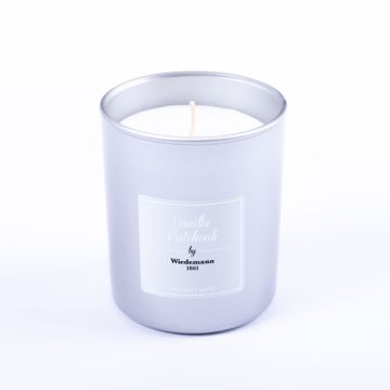 Candela di cera profumata MIREYA in vetro, Vanilla Patchouli, argento, 9,3cm, Ø7,9cm, 35h