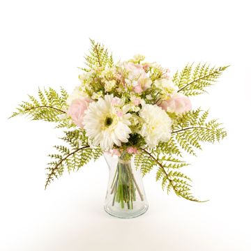 Bouquet di gerbera artificiale MALIA rosa, garofano, bianco-rosa, 40cm, Ø30cm