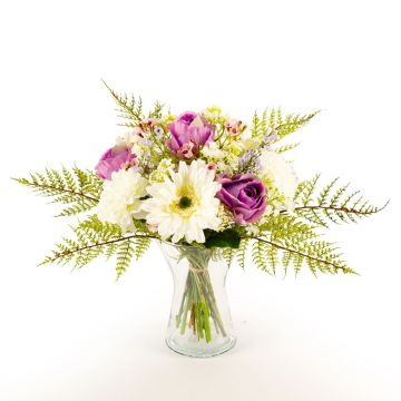 Bouquet di gerbera artificiale MALIA rosa, garofano, bianco-viola, 40cm, Ø30cm