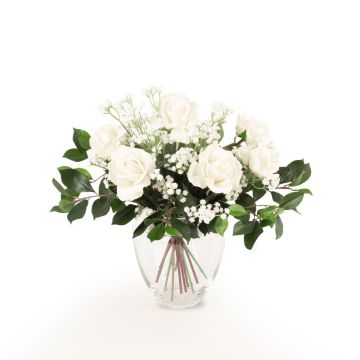 Mazzo di rose artificiali AMELIE, velo di sposa, bianco, 45cm, Ø40cm